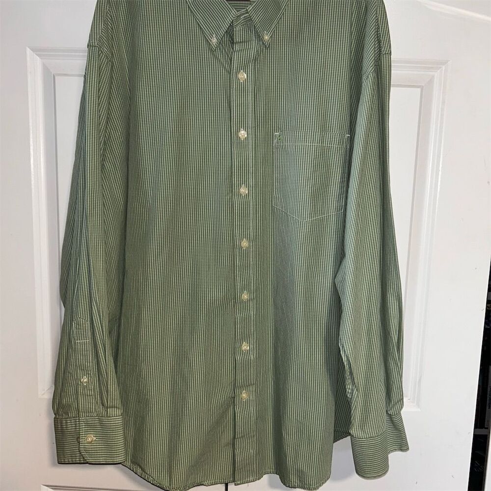 IZOD Men's 3XL Green & White Striped Long Sleeve Button-Down Shirt